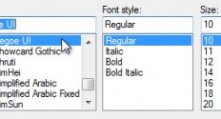 Screen shot of drop-down list of font options